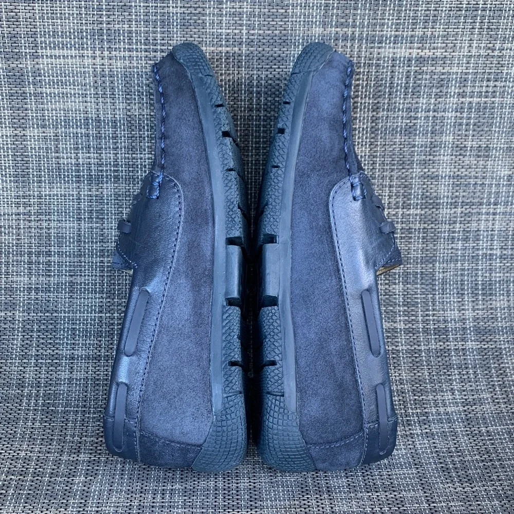 Hush Puppies Kids Navy blue suede loafers Slip on Moccasins size 12